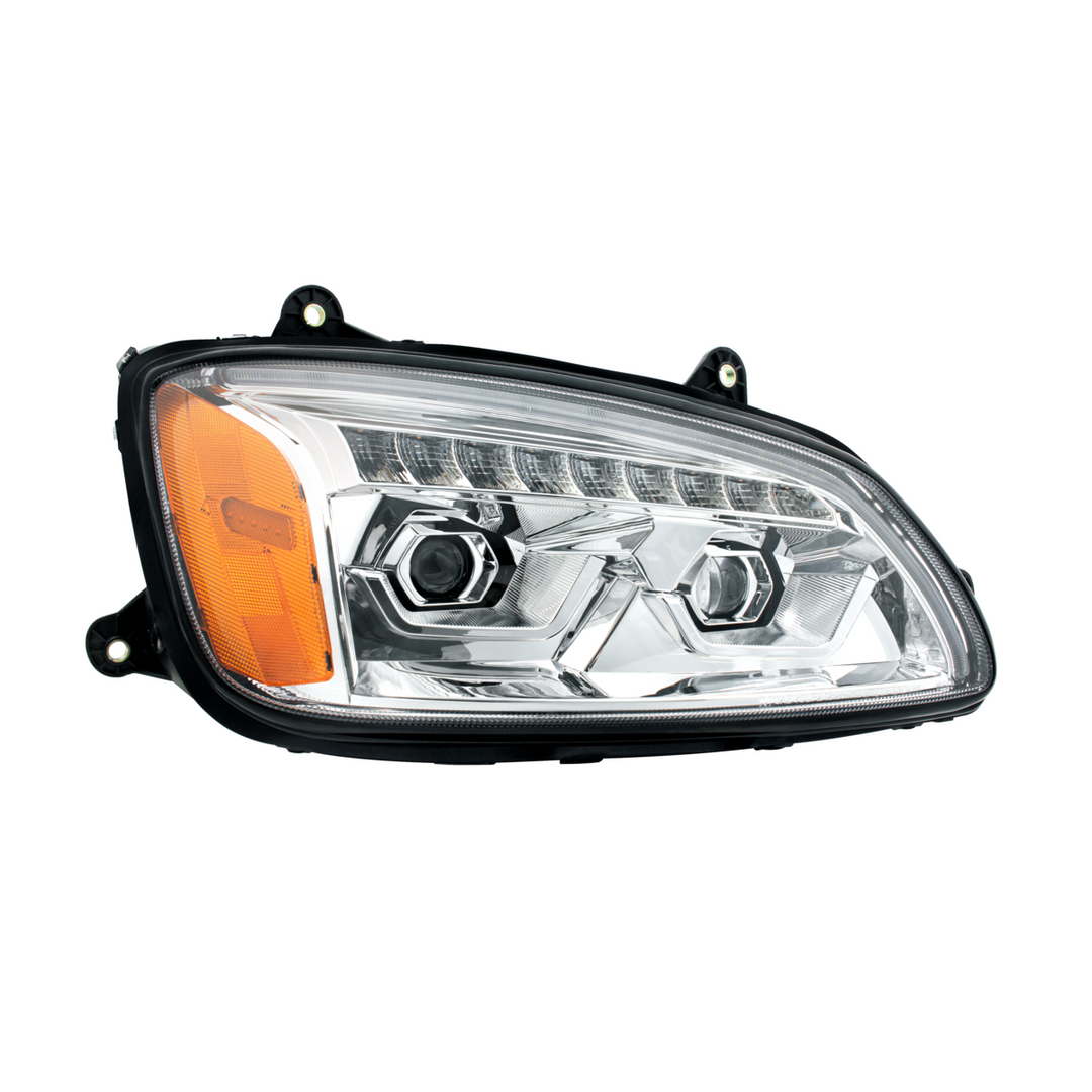 LED Projection Headlight With Sequential Turn Signal For 2008-2017 Kenworth T660 — Passenger / Chrome
