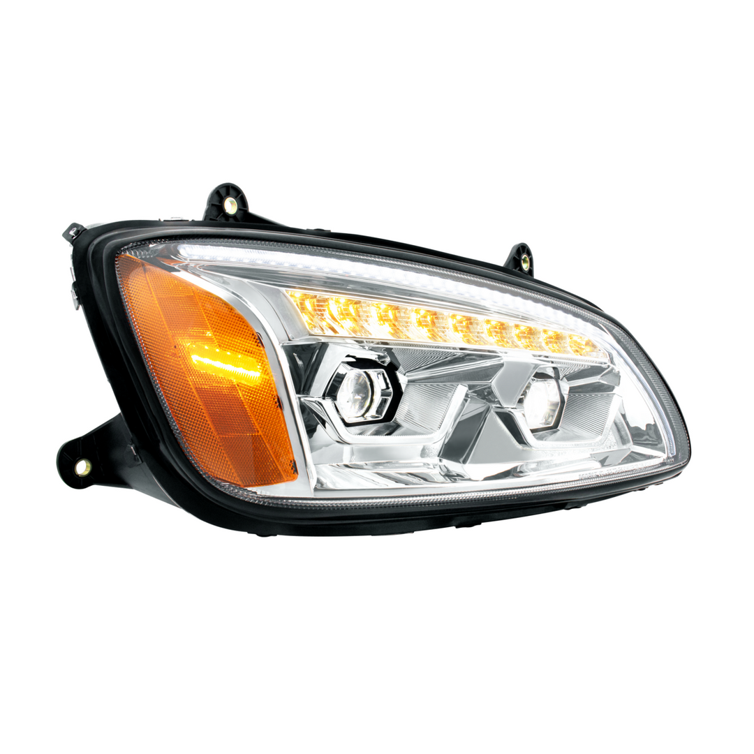 LED Projection Headlight With Sequential Turn Signal For 2008-2017 Kenworth T660 — Passenger / Chrome