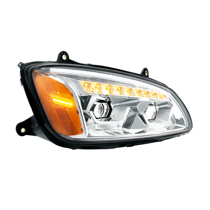 LED Projection Headlight With Sequential Turn Signal For 2008-2017 Kenworth T660 — Passenger / Chrome