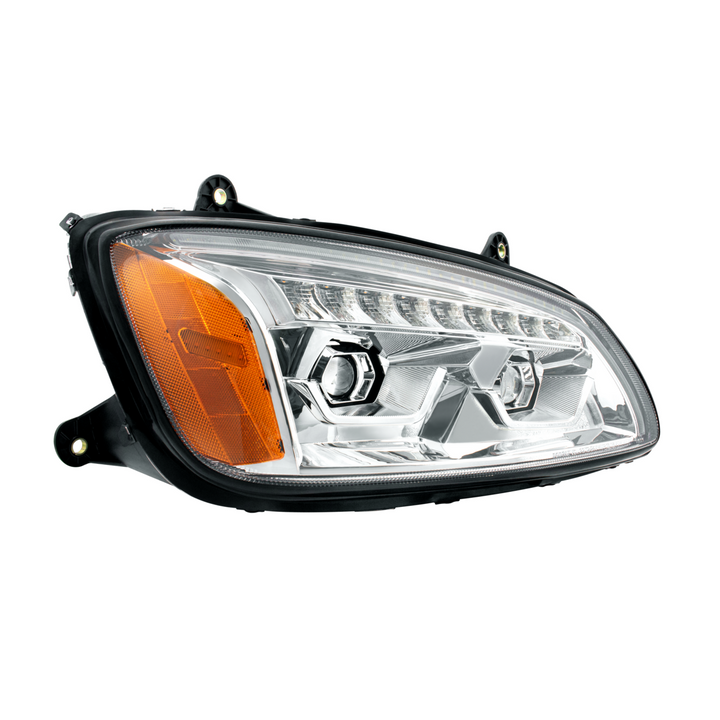 LED Projection Headlight With Sequential Turn Signal For 2008-2017 Kenworth T660 — Passenger / Chrome