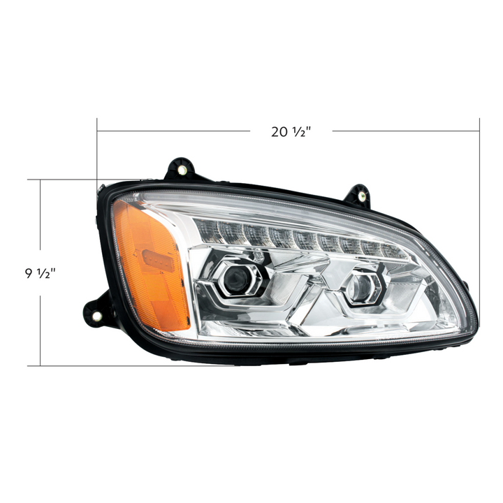 LED Projection Headlight With Sequential Turn Signal For 2008-2017 Kenworth T660 — Passenger / Chrome
