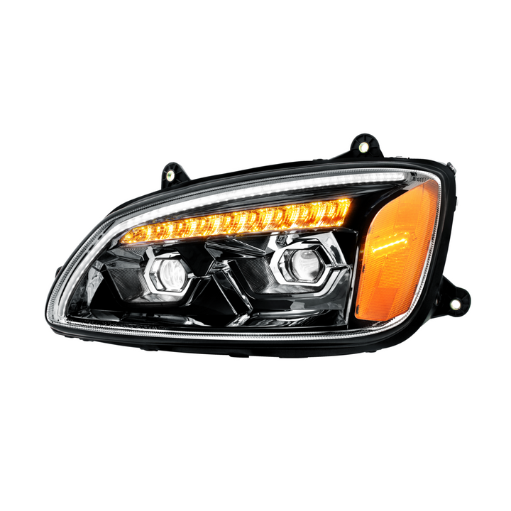 LED Projection Headlight With Sequential Turn Signal For 2008-2017 Kenworth T660 — Driver / Black