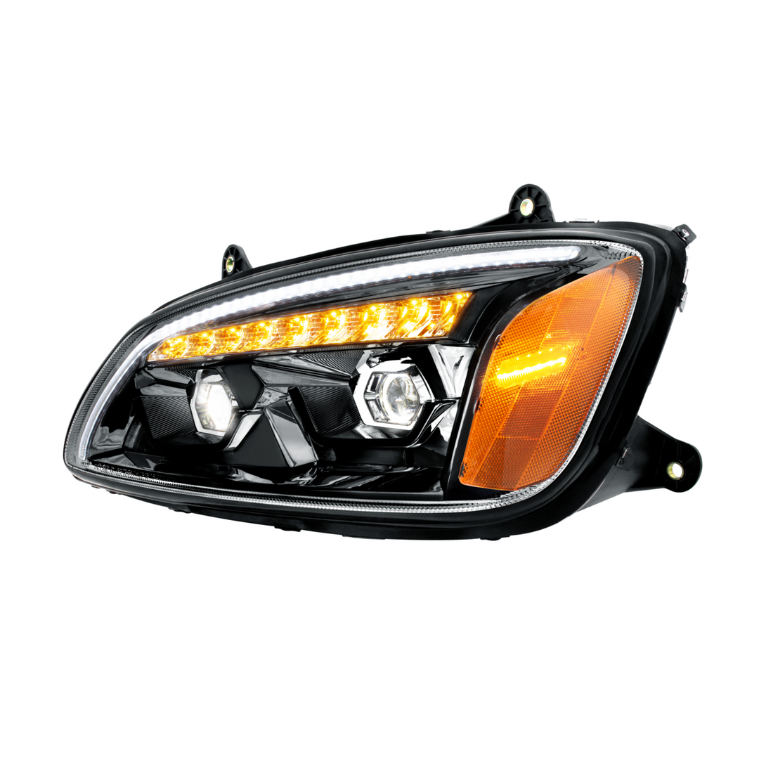 LED Projection Headlight With Sequential Turn Signal For 2008-2017 Kenworth T660 — Driver / Black