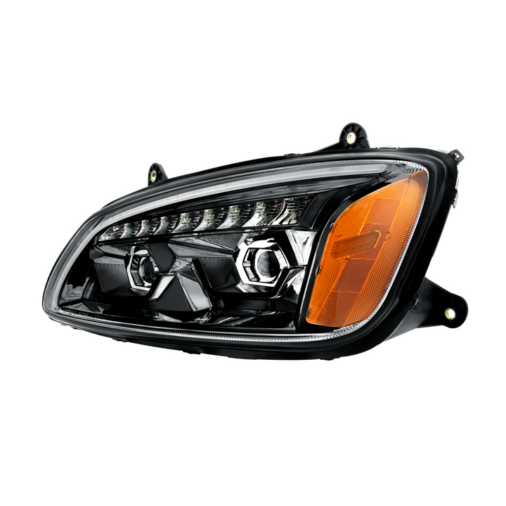 LED Projection Headlight With Sequential Turn Signal For 2008-2017 Kenworth T660 — Driver / Black