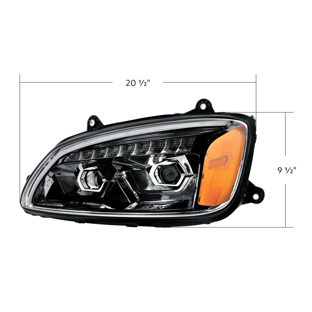 LED Projection Headlight With Sequential Turn Signal For 2008-2017 Kenworth T660 — Driver / Black