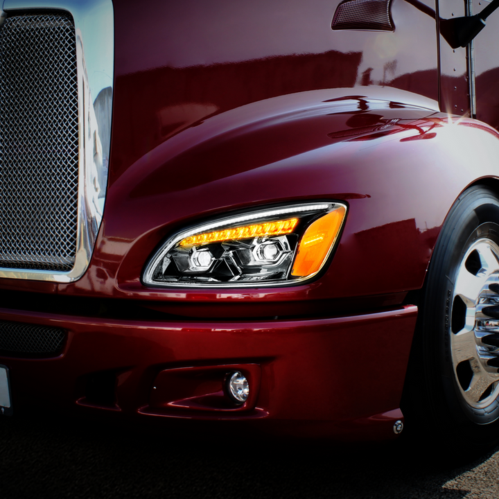LED Projection Headlight With Sequential Turn Signal For 2008-2017 Kenworth T660 — Driver / Black