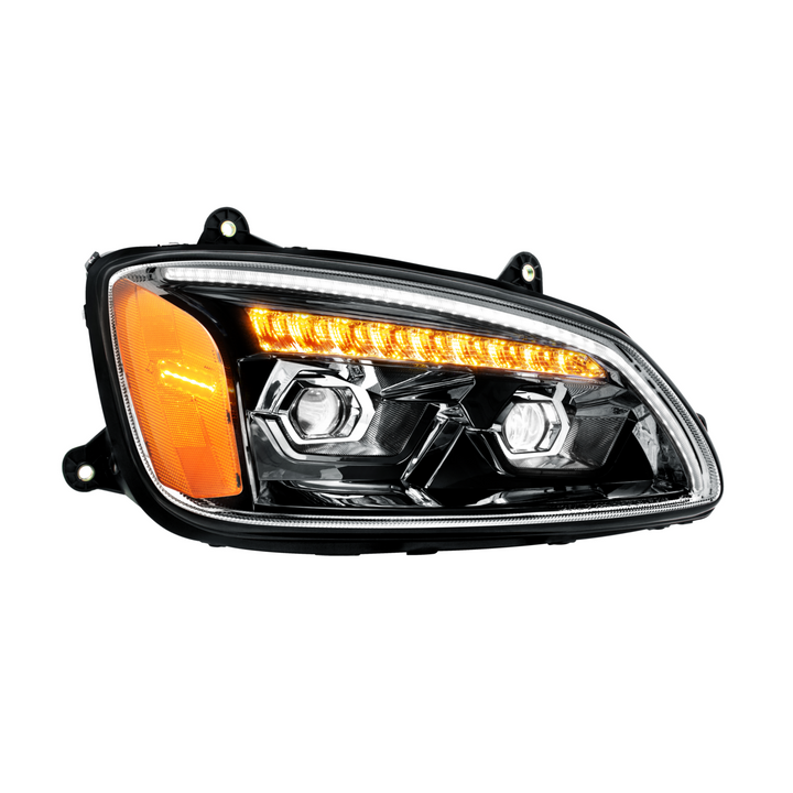 LED Projection Headlight With Sequential Turn Signal For 2008-2017 Kenworth T660 — Passenger / Black