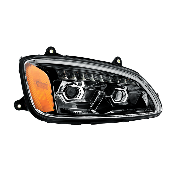 LED Projection Headlight With Sequential Turn Signal For 2008-2017 Kenworth T660 — Passenger / Black
