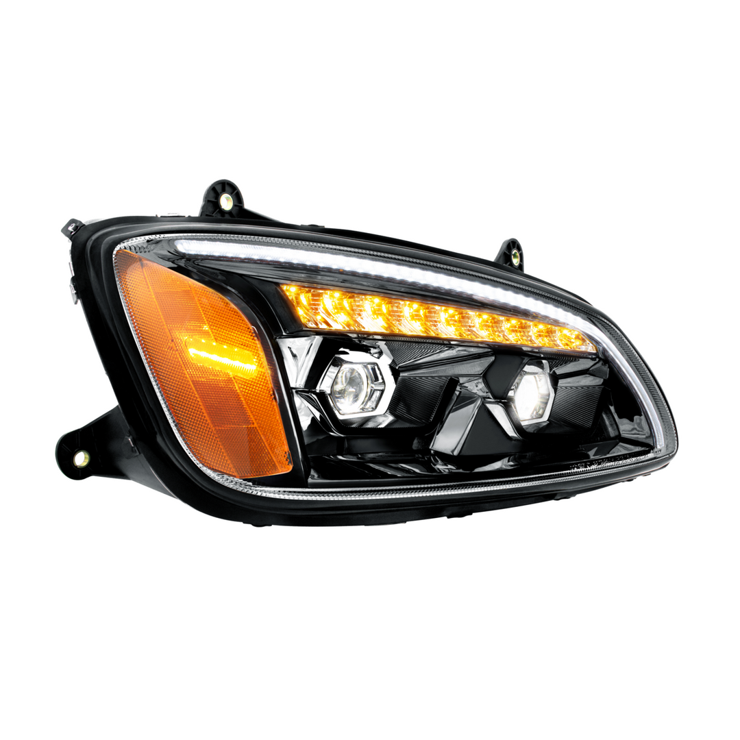 LED Projection Headlight With Sequential Turn Signal For 2008-2017 Kenworth T660 — Passenger / Black