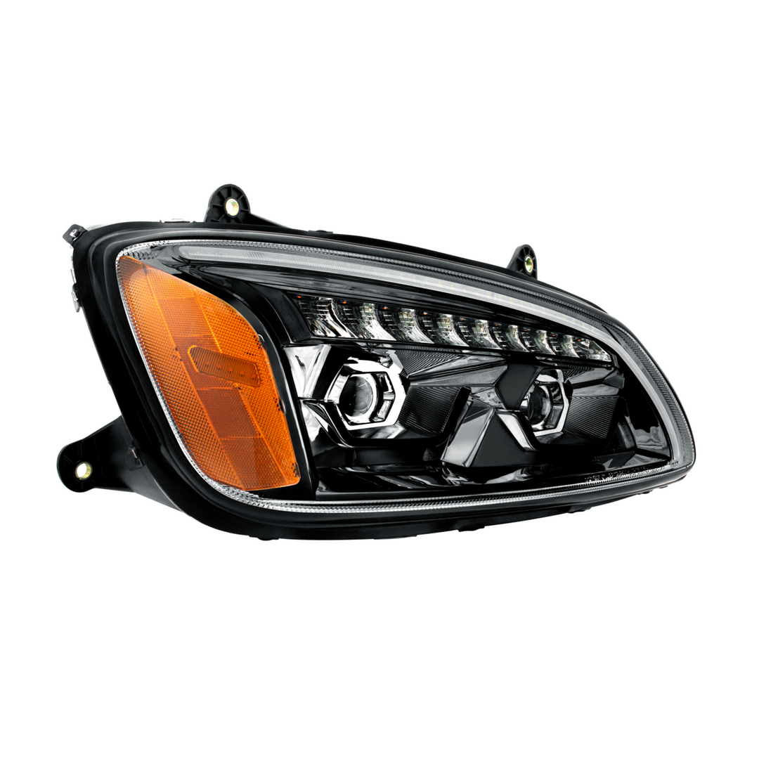 LED Projection Headlight With Sequential Turn Signal For 2008-2017 Kenworth T660 — Passenger / Black