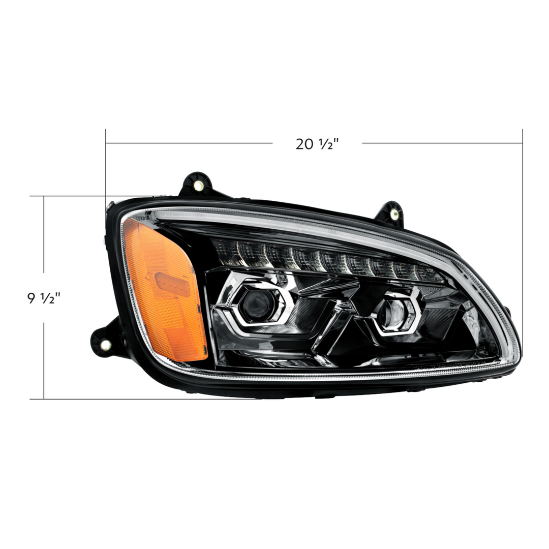 LED Projection Headlight With Sequential Turn Signal For 2008-2017 Kenworth T660 — Passenger / Black