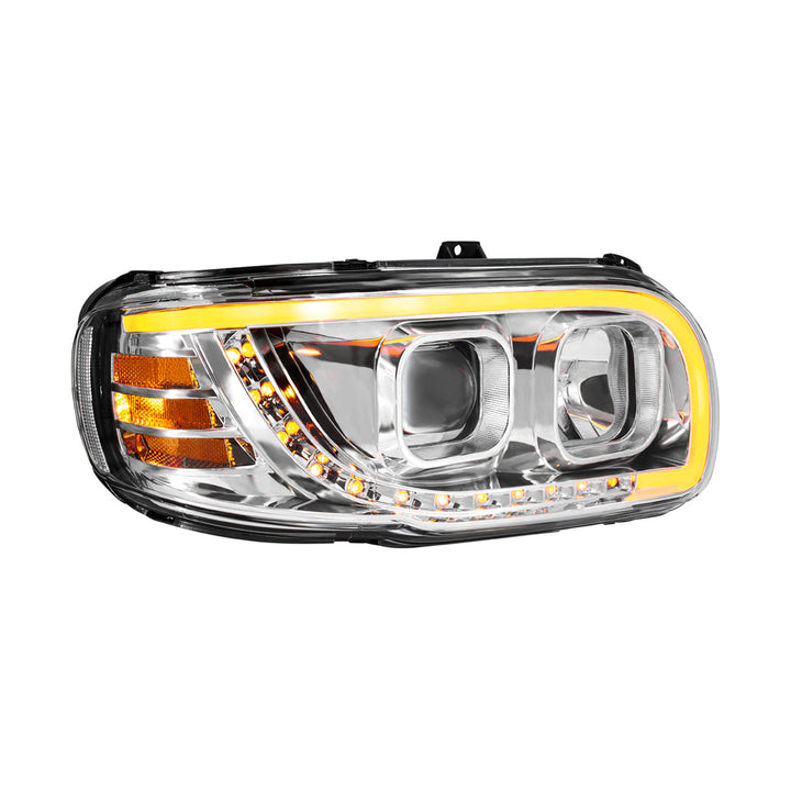 Chrome Projection Headlight With LED Turn Signal &amp; Light Bar For 2008-2024 Peterbilt 389 - Passenger