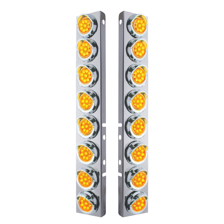Stainless Steel Front Air Cleaner Bracket With 16 x 9 LED 2" Reflector Lights &amp; Visors For Peterbilt - Amber LED &amp; Lens