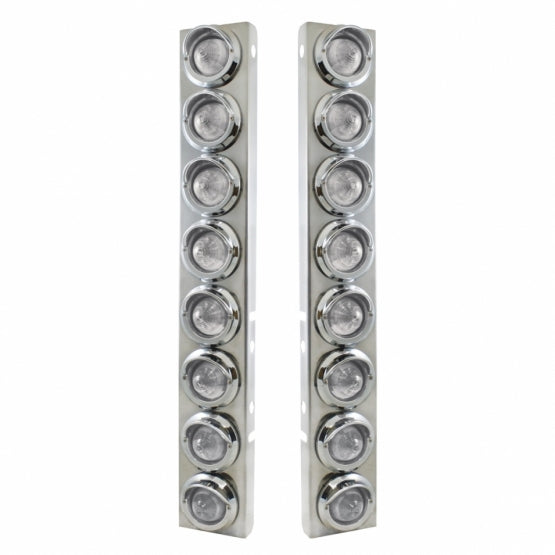Stainless Steel Front Air Cleaner Bracket With 16 x 9 LED 2" Beehive Lights &amp; Visors For Peterbilt - Amber LED/Clear Lens