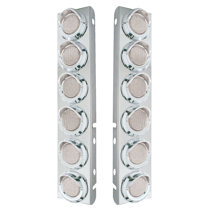 Stainless Steel Front Air Cleaner Bracket With 12 x 9 LED 2" Lights &amp; Visors For Peterbilt - Amber LED/Clear Lens