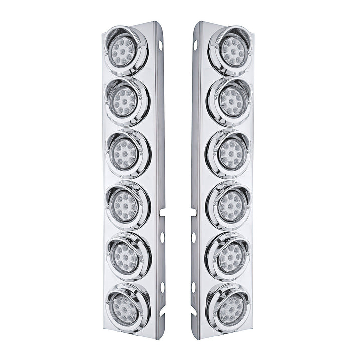 Stainless Steel Front Air Cleaner Bracket With 12 x 9 LED 2" Reflector Lights &amp; Visors For Peterbilt - Amber LED/Clear Lens