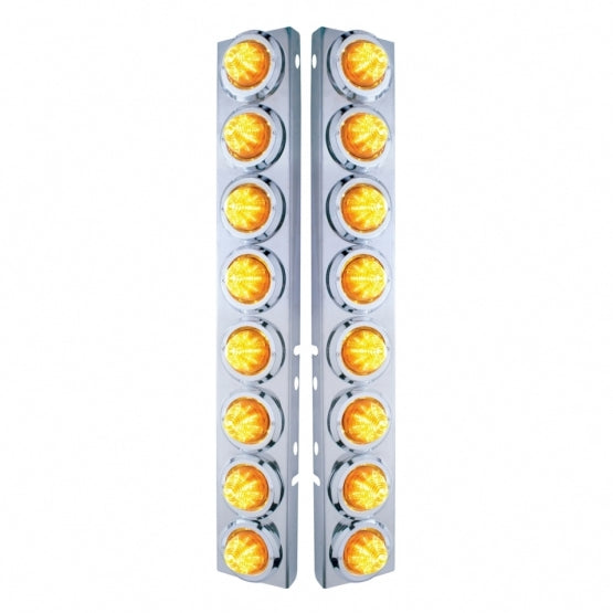 Stainless Steel Front Air Cleaner Bracket With 16 x 9 LED 2" Beehive Lights &amp; Bezels For Peterbilt - Amber LED &amp; Lens