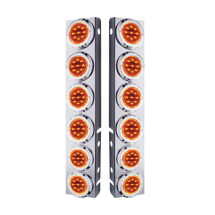Stainless Steel Front Air Cleaner Bracket With 12 x 9 LED 2" Lights &amp; Bezels For Peterbilt - Amber LED &amp; Lens