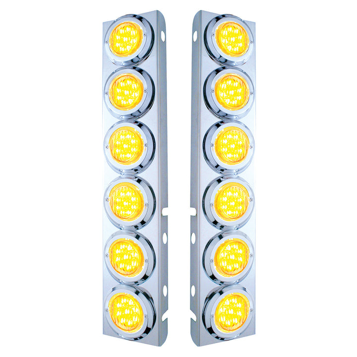 Stainless Steel Front Air Cleaner Bracket With 12 x 9 LED 2" Lights &amp; Bezels For Peterbilt - Amber LED/Clear Lens