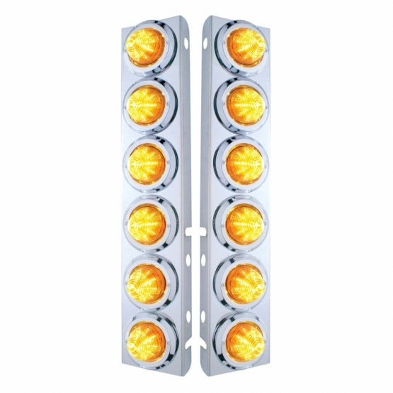 Stainless Steel Front Air Cleaner Bracket With 12 x 9 LED 2" Beehive Lights &amp; Bezels For Peterbilt - Amber LED &amp; Lens