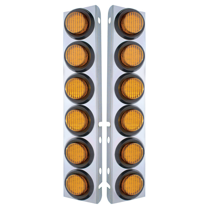 Stainless Steel Front Air Cleaner Bracket With 12 x 9 LED 2" Lights For Peterbilt - Amber LED &amp; Lens