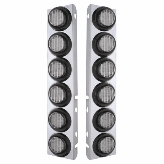 Stainless Steel Front Air Cleaner Bracket With 12 x 9 LED 2" Lights For Peterbilt - Amber LED/Clear Lens