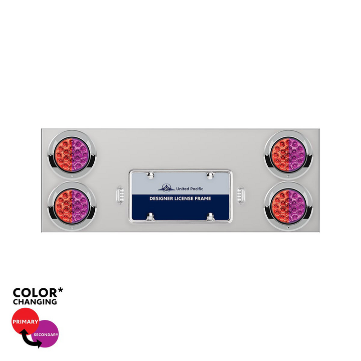 33-3/4" SS Rear Center Panel With 4X 19 LED 4" Double Fury Lights &amp; Visors