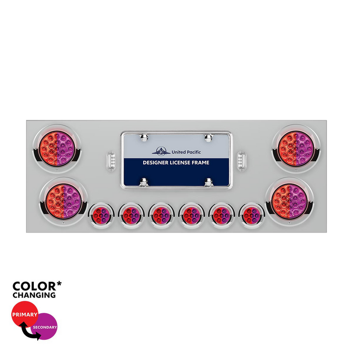 SS Rear Center Panel With 4X 19 LED 4" &amp; 6X 7 LED 2" Double Fury Lights &amp; Visors