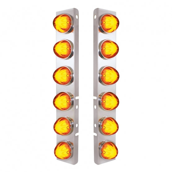 Stainless Steel Front Air Cleaner Bracket With 12 x 9 Amber LED Dual Function Watermelon GloLight For Peterbilt - Amber Lens