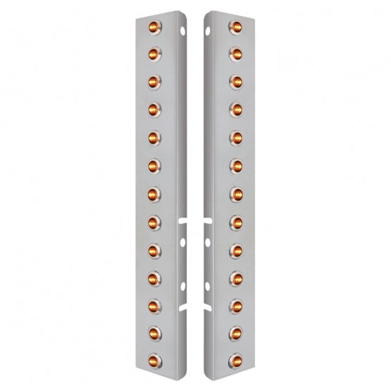 Stainless Steel Front Air Cleaner Bracket With 26 x 3 Amber LED Dual Function 3/4" Mini Lights &amp; Stainless Steel Bezels For Peterbilt - Amber Lens