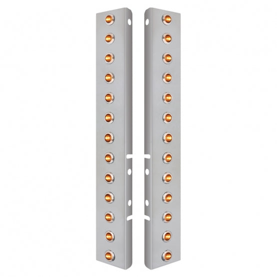 Stainless Steel Front Air Cleaner Brkt With 26 x 3 Amber LED Dual Function 3/4" Mini Lights &amp; Stainless Steel Bezels For Peterbilt - Clear Lens
