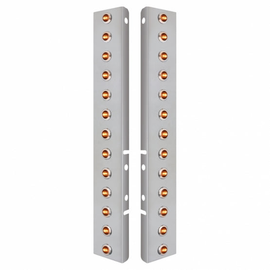 Stainless Steel Front Air Cleaner Bracket With 26 x 3 LED 3/4" Mini Lights &amp; Stainless Steel Bezels For Peterbilt - Amber LED &amp; Lens