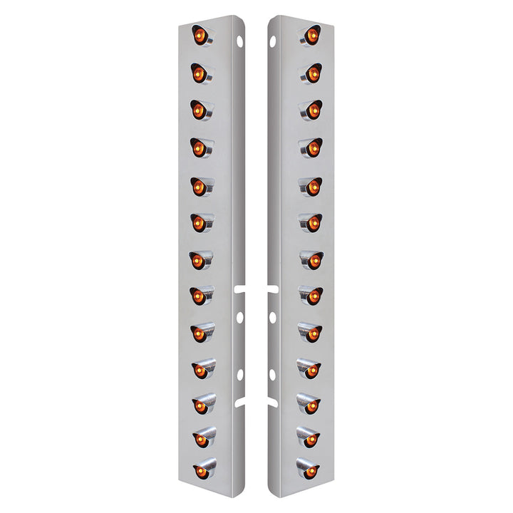 Stainless Steel Front Air Cleaner Bracket With 26 x 3 LED 3/4" Mini Lights &amp; Visors For Peterbilt - Amber LED &amp; Lens