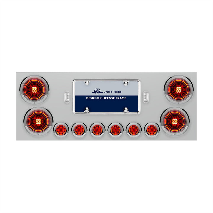 Stainless Steel Rear Center Panel With Four 13 LED 4" Abyss Light &amp; Six 4 LED 2" Lights &amp; Bezels - Red LED/Red Lens