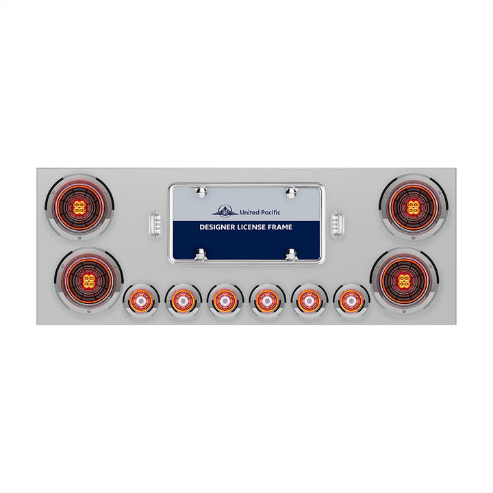 Stainless Steel Rear Center Panel With Four 13 LED 4" Abyss Light &amp; Six 4 LED 2" Lights &amp; Bezels - Red LED/Clear Lens