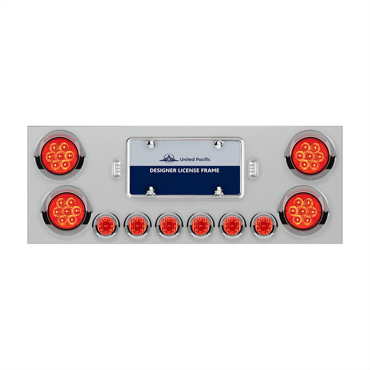 Stainless Steel Rear Center Panel With 4 x 7 LED 4" Reflector Lights &amp; 6 x 9 LED 2" Lights &amp; Visors - Red LED &amp; Lens