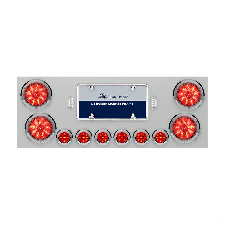 Stainless Steel Rear Center Panel With 4 x 10 LED 4" Lights &amp; 6 x 9 LED 2" Lights - Red LED &amp; Lens