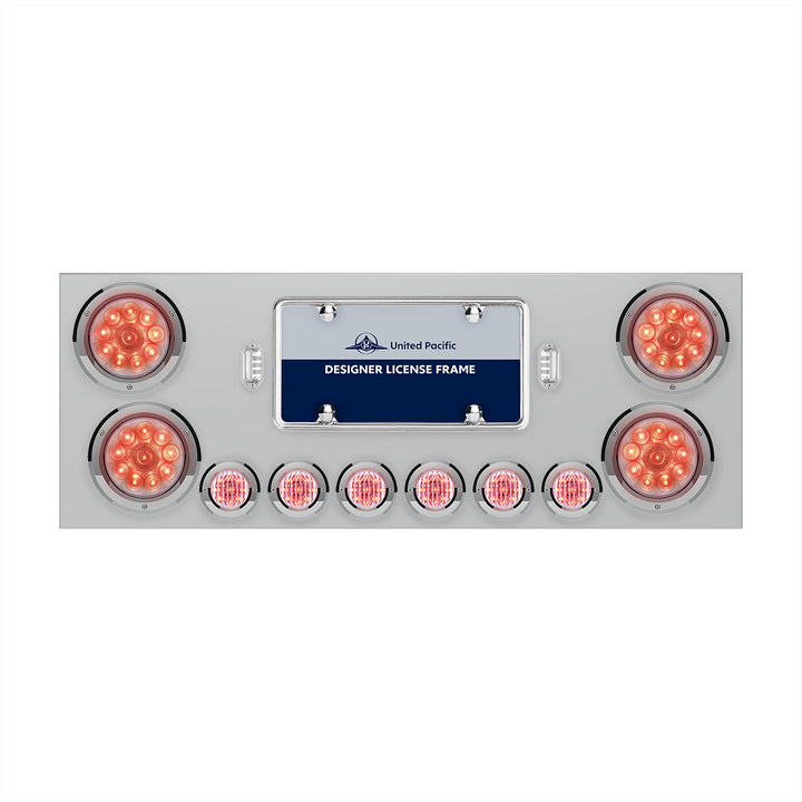 Stainless Steel Rear Center Panel With 4 x 10 LED 4" Lights &amp; 6 x 9 LED 2" Lights - Red LED/Clear Lens