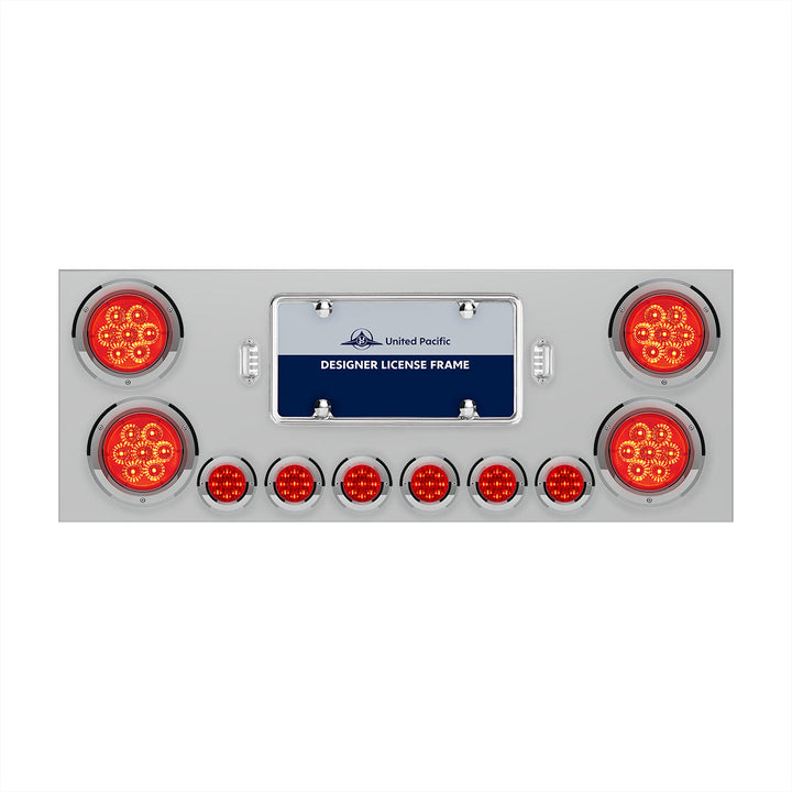 Stainless Steel Rear Center Panel With 4 x 7 LED 4" Reflector Lights &amp; 6 x 9 LED 2" Lights - Red LED &amp; Lens