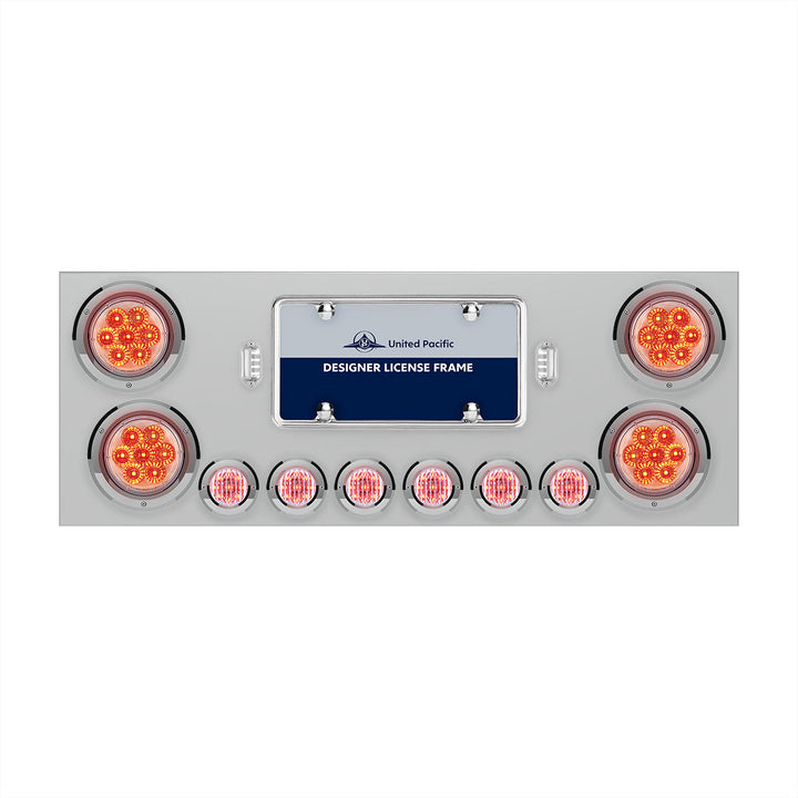 Stainless Steel Rear Center Panel With 4 x 7 LED 4" Reflector Lights &amp; 6 x 9 LED 2" Lights - Red LED/Clear Lens
