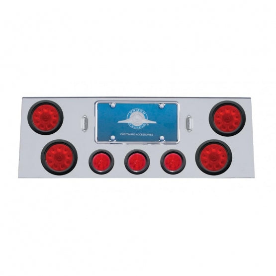 Stainless Steel Rear Center Panel With 4 x 10 LED 4" Lights &amp; 3 x 13 LED 2-1/2" Beehive Lights - Red LED &amp; Lens