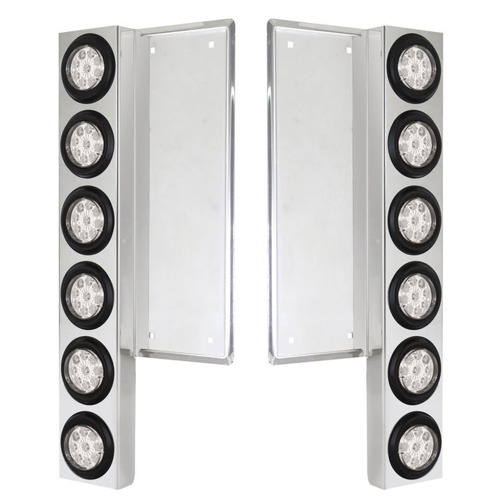 FL Stainless Steel Front Air Cleaner Bracket With 12 x 9 LED 2" Reflector Lights - Amber LED/Clear Lens