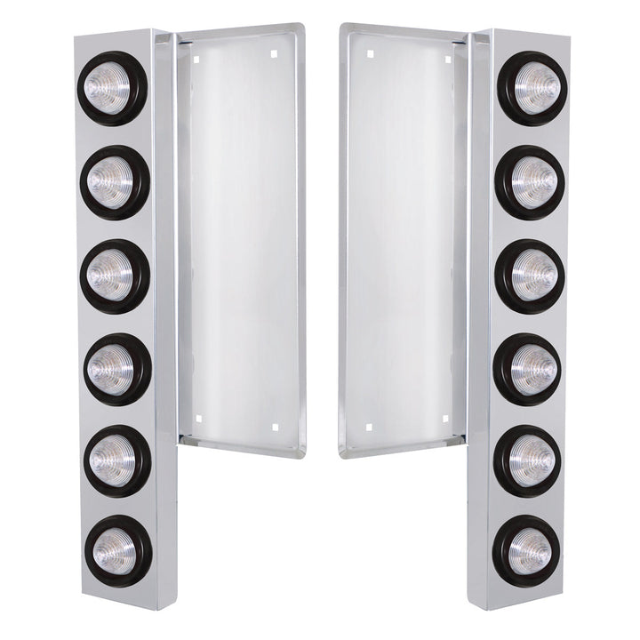 FL Stainless Steel Front Air Cleaner Bracket W/12 x 9 LED 2" Beehive Lights - Amber LED/Clear Lens