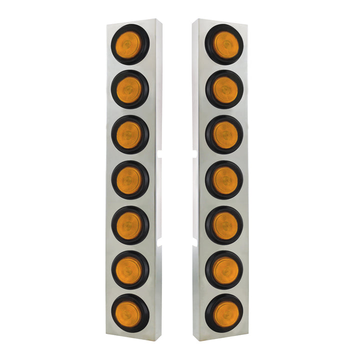 Kenworth Stainless Front Air Cleaner Bracket With 14 x 2" Flat Lights &amp; Grommets - Amber Lens