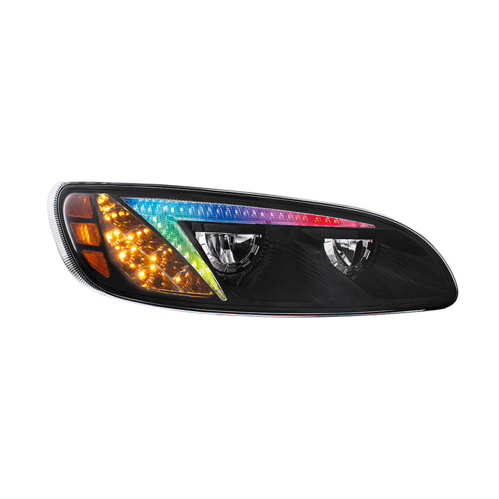 Black LED Headlight With Color Changing Position Light Bar For Peterbilt 386 (2005-2015) &amp; 387 (1999-2010) - Passenger