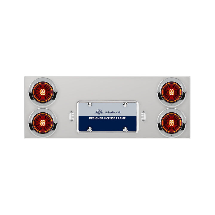 33-3/4" Stainless Rear Center Panel With 4 x 13 LED 4" Abyss Lights &amp; Visors - Red LED/Red Lens
