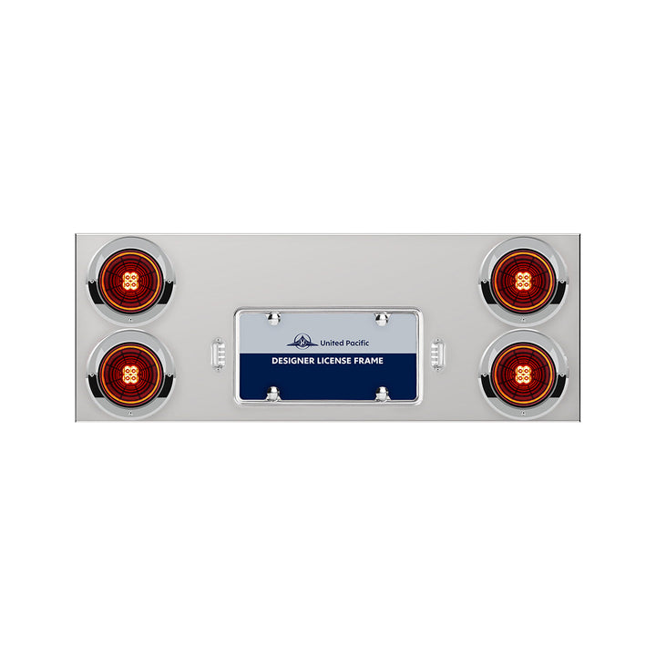 33-3/4" Stainless Rear Center Panel With 4 x 13 LED 4" Abyss Lights &amp; Visors - Red LED/Clear Lens