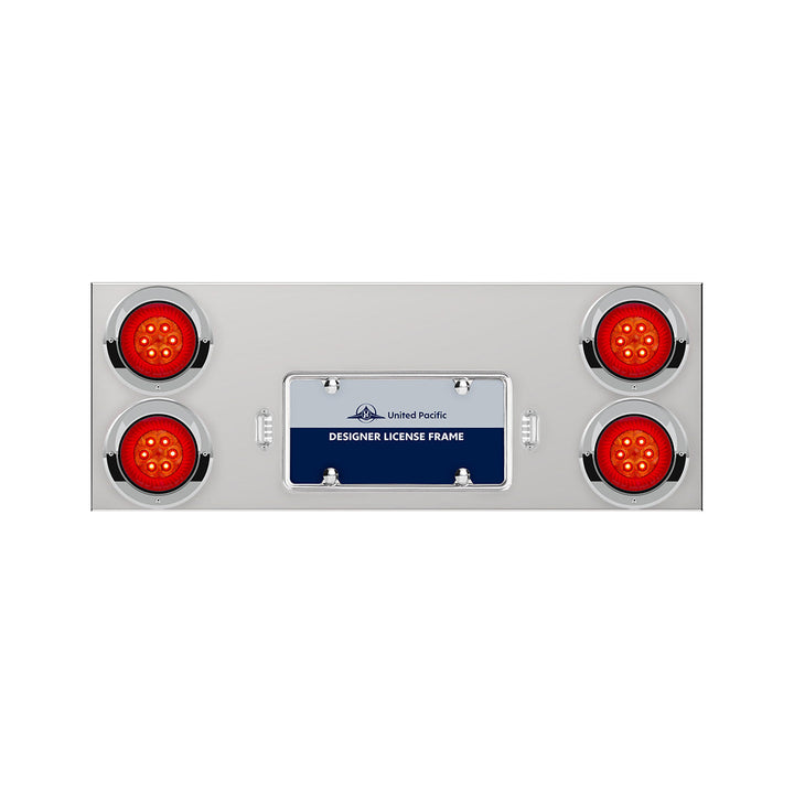 33-3/4" Stainless Rear Center Panel With 4 x 16 LED 4" Turbine Lights &amp; Visors - Red LED/Red Lens
