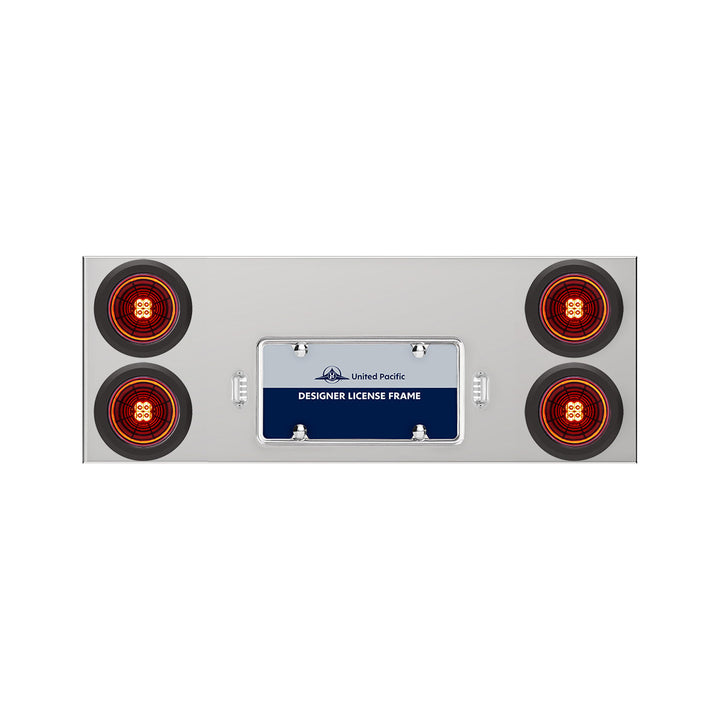 33-3/4" Stainless Rear Center Panel With 4 x 13 LED 4" Abyss Lights &amp; Grommets - Red LED/Red Lens