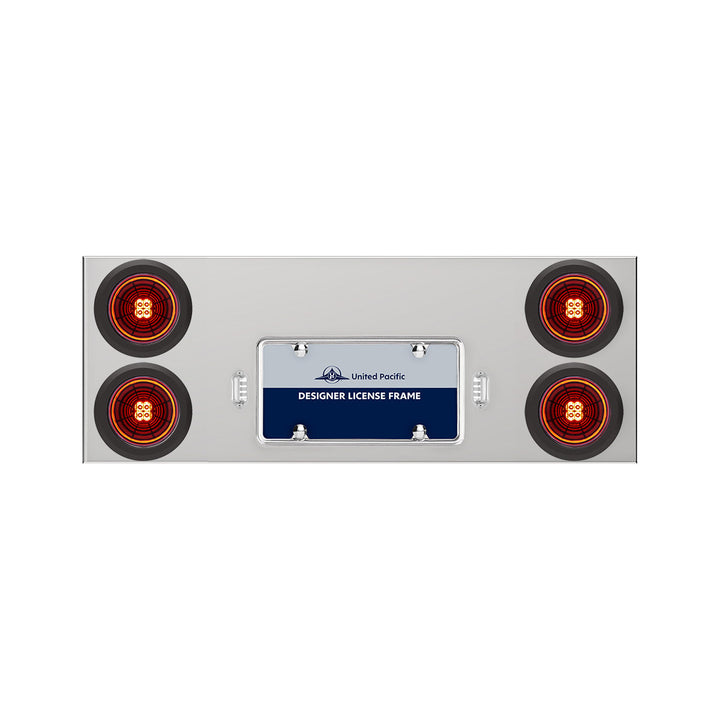 33-3/4" Stainless Rear Center Panel With 4 x 13 LED 4" Abyss Lights &amp; Grommets - Red LED/Clear Lens